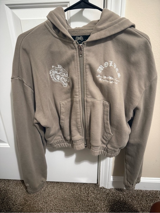 Darc Sport Sweaters - Darc Sport Taupe Hooded Zip Jacket with White Wolf Embroidery
